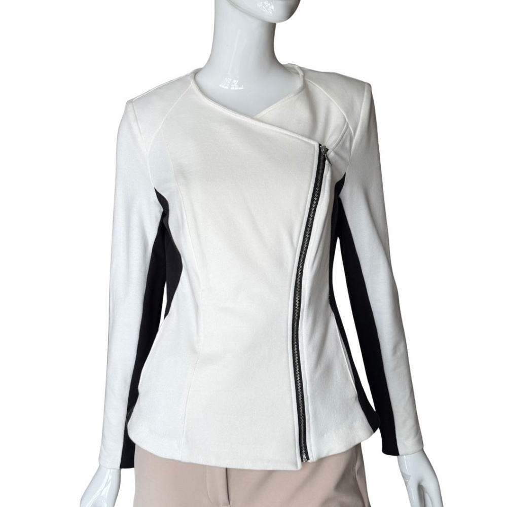 INC International Concepts Black & White Cotton Moto Jacket Size Small NWT - Picture 7 of 9